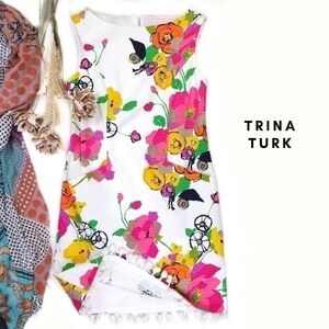 Trina Turk White Floral Tassled Shift Dress Sz 0